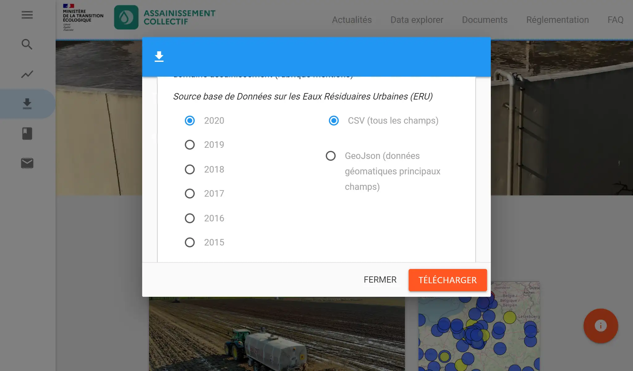 Dialogue de téléchargement des données